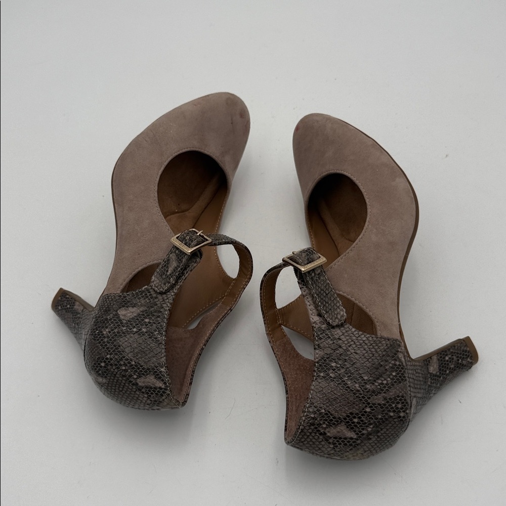 Giani Bernini  Taupe Suede animal print Women 7M Heels Mary Jane office Y2K goth - Picture 8 of 15